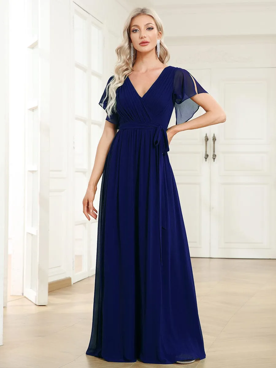 Custom Size Tie-Waist Pleated A-line Evening Dress