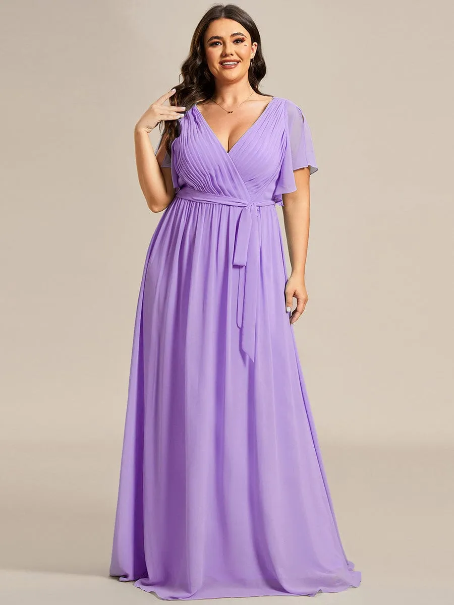 Custom Size Tie-Waist Pleated A-line Evening Dress