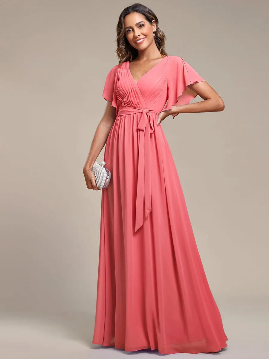 Custom Size Tie-Waist Pleated A-line Evening Dress