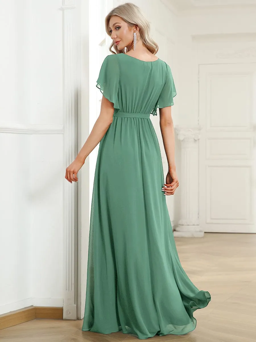 Custom Size Tie-Waist Pleated A-line Evening Dress