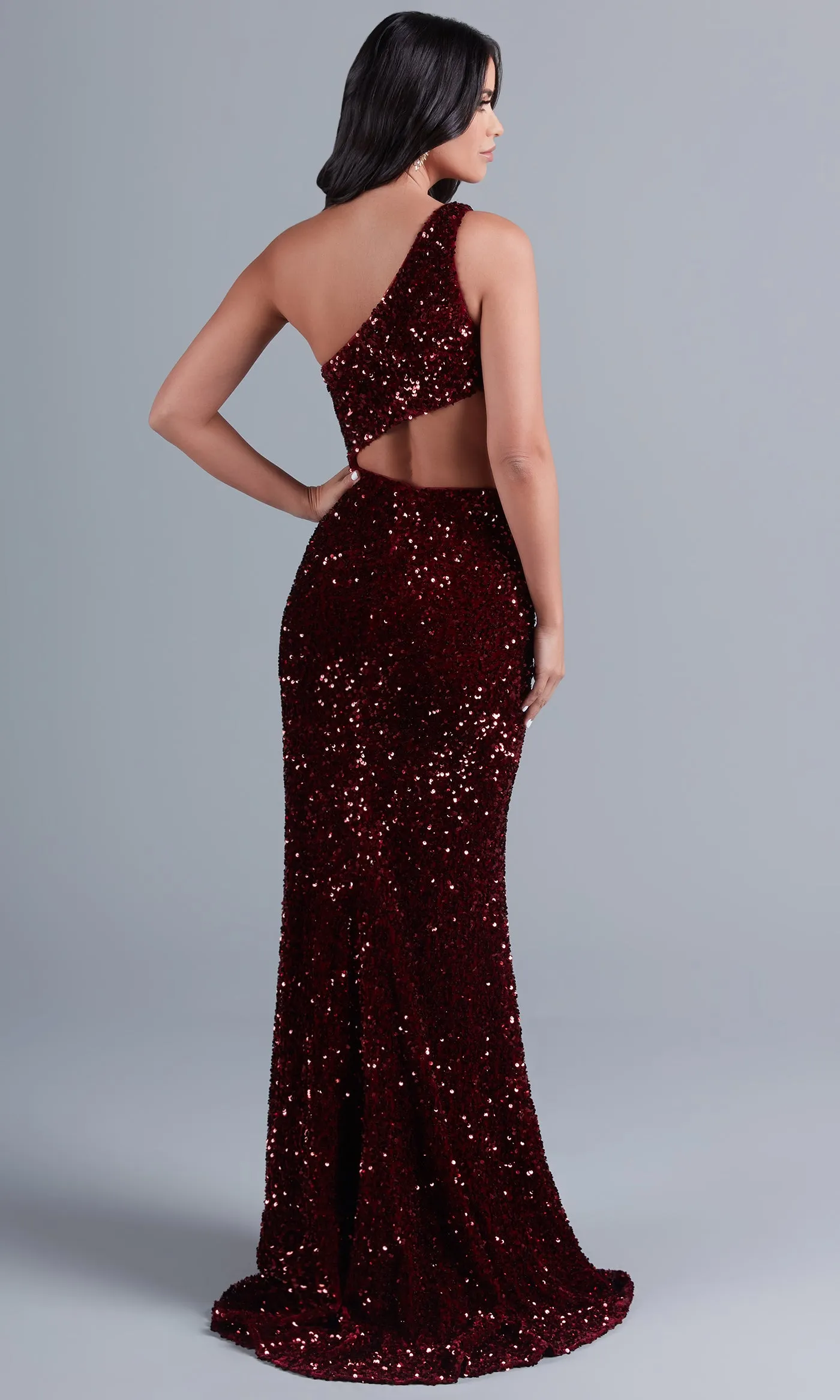 Dark Red Sequin Prom Dress with Side Cut-Out