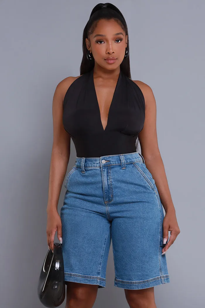 Distract Me Cropped Halter Top - Black