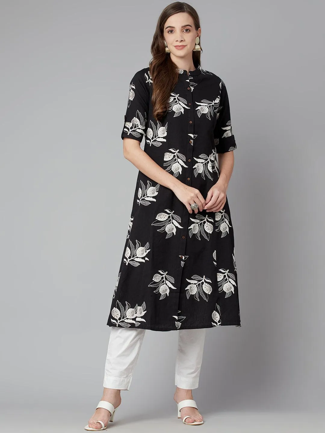 Divena Black Cotton Flex A-line Kurta