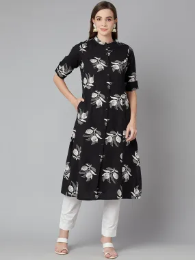 Divena Black Cotton Flex A-line Kurta