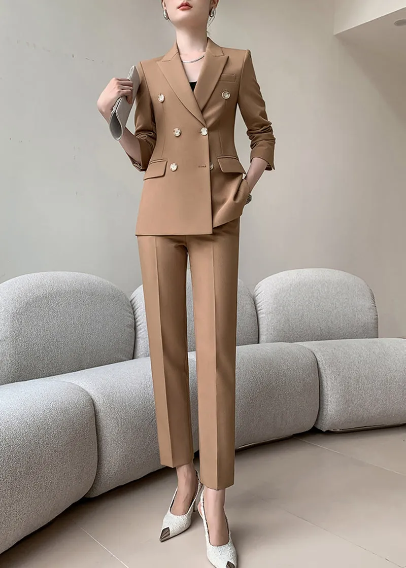 Double Breasted Blazer & Cropped Pants Two-Piece Set