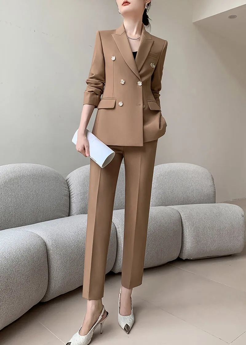 Double Breasted Blazer & Cropped Pants Two-Piece Set