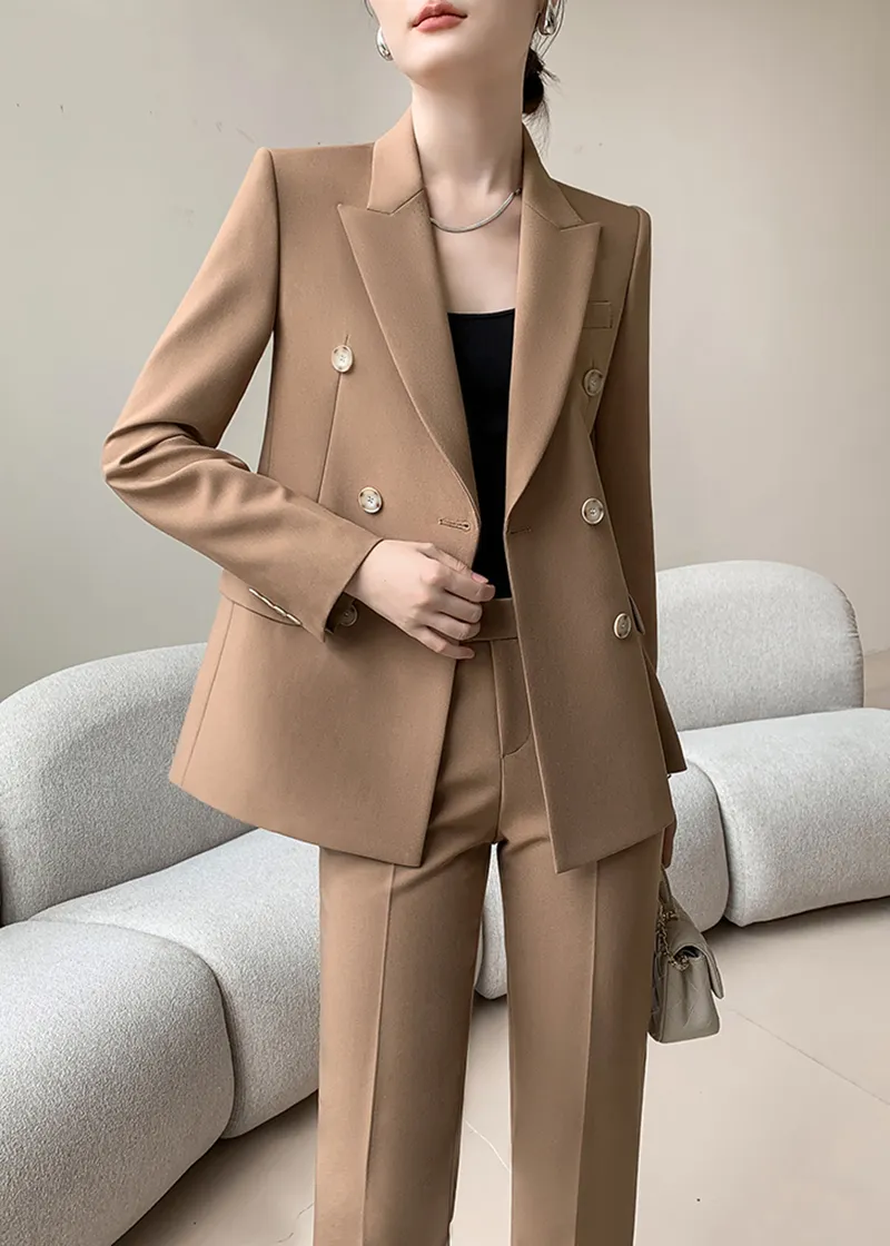 Double Breasted Blazer & Cropped Pants Two-Piece Set