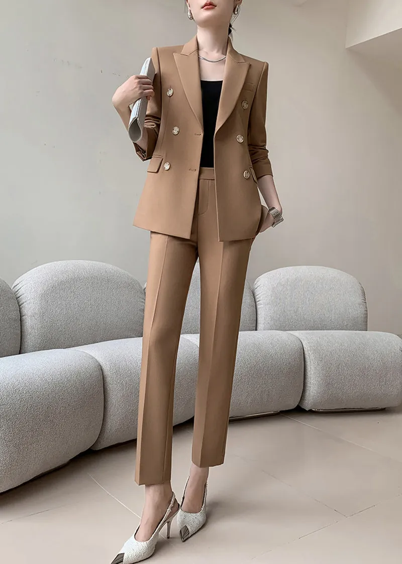 Double Breasted Blazer & Cropped Pants Two-Piece Set