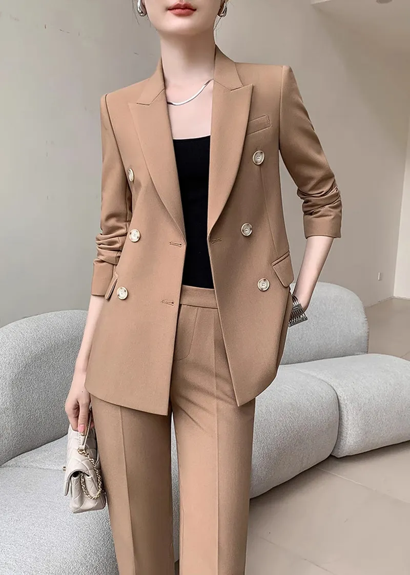 Double Breasted Blazer & Cropped Pants Two-Piece Set