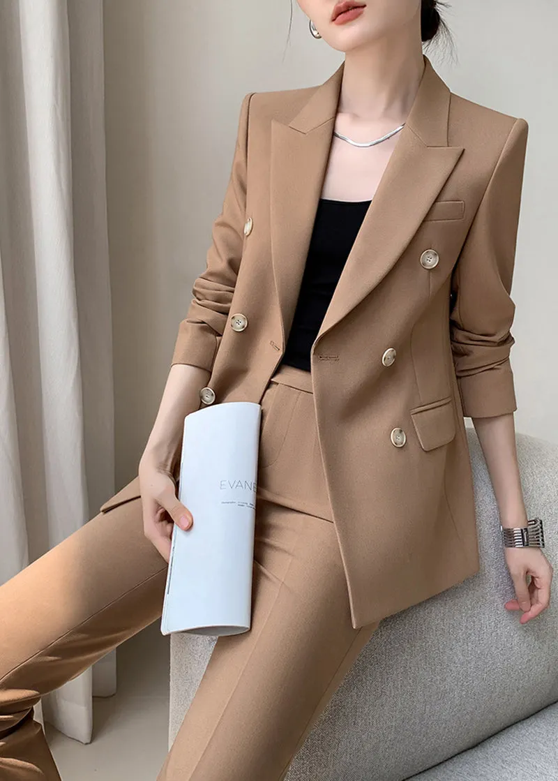 Double Breasted Blazer & Cropped Pants Two-Piece Set