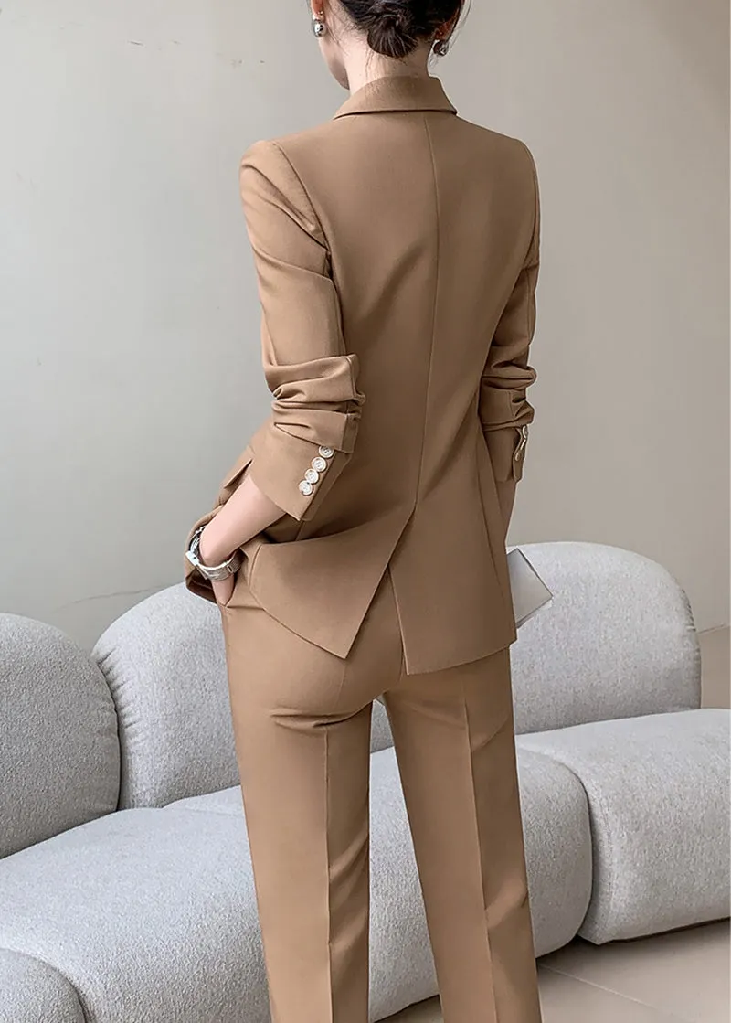 Double Breasted Blazer & Cropped Pants Two-Piece Set