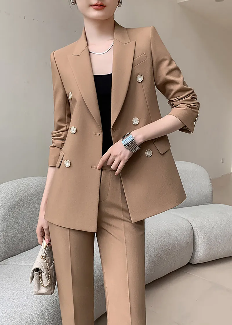 Double Breasted Blazer & Cropped Pants Two-Piece Set