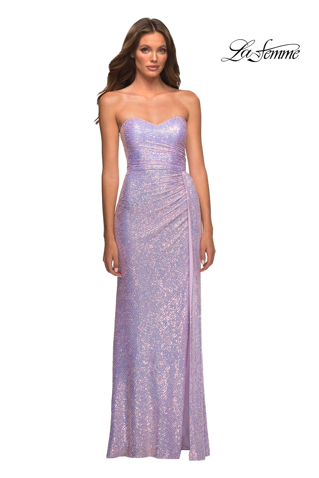 Draped La Femme Strapless Long Sequin Prom Dress