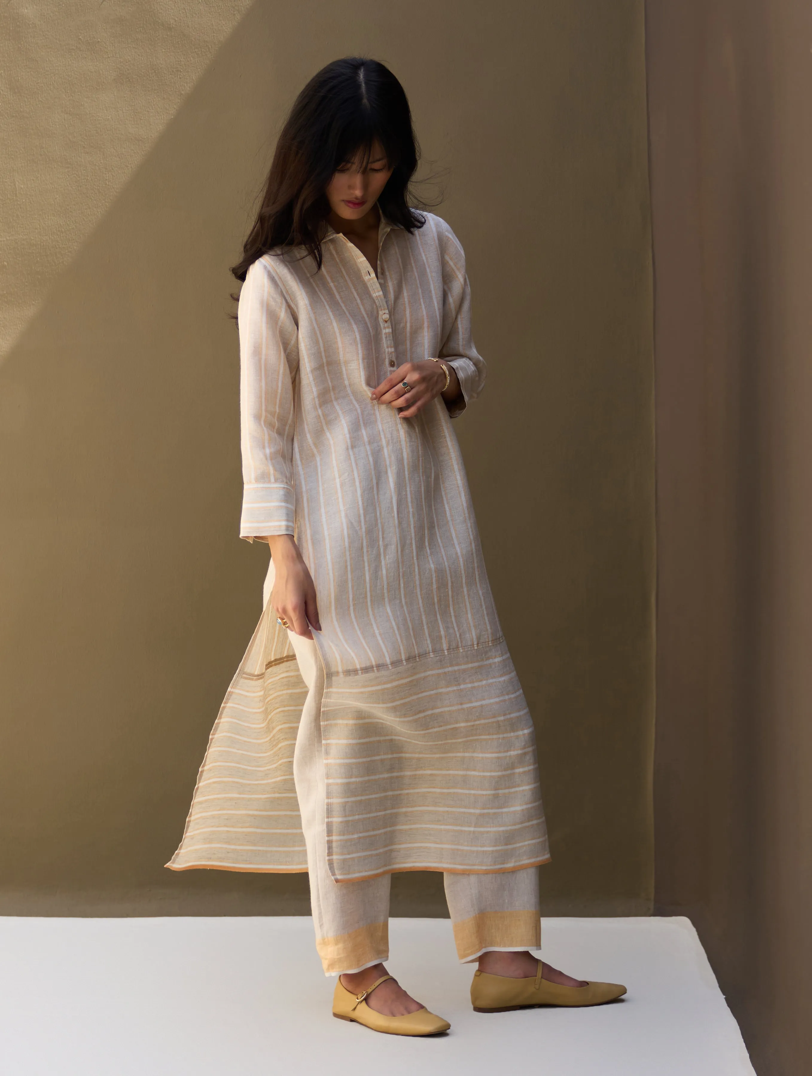 Eben Stripe Border Linen Co-ord Set - Natural