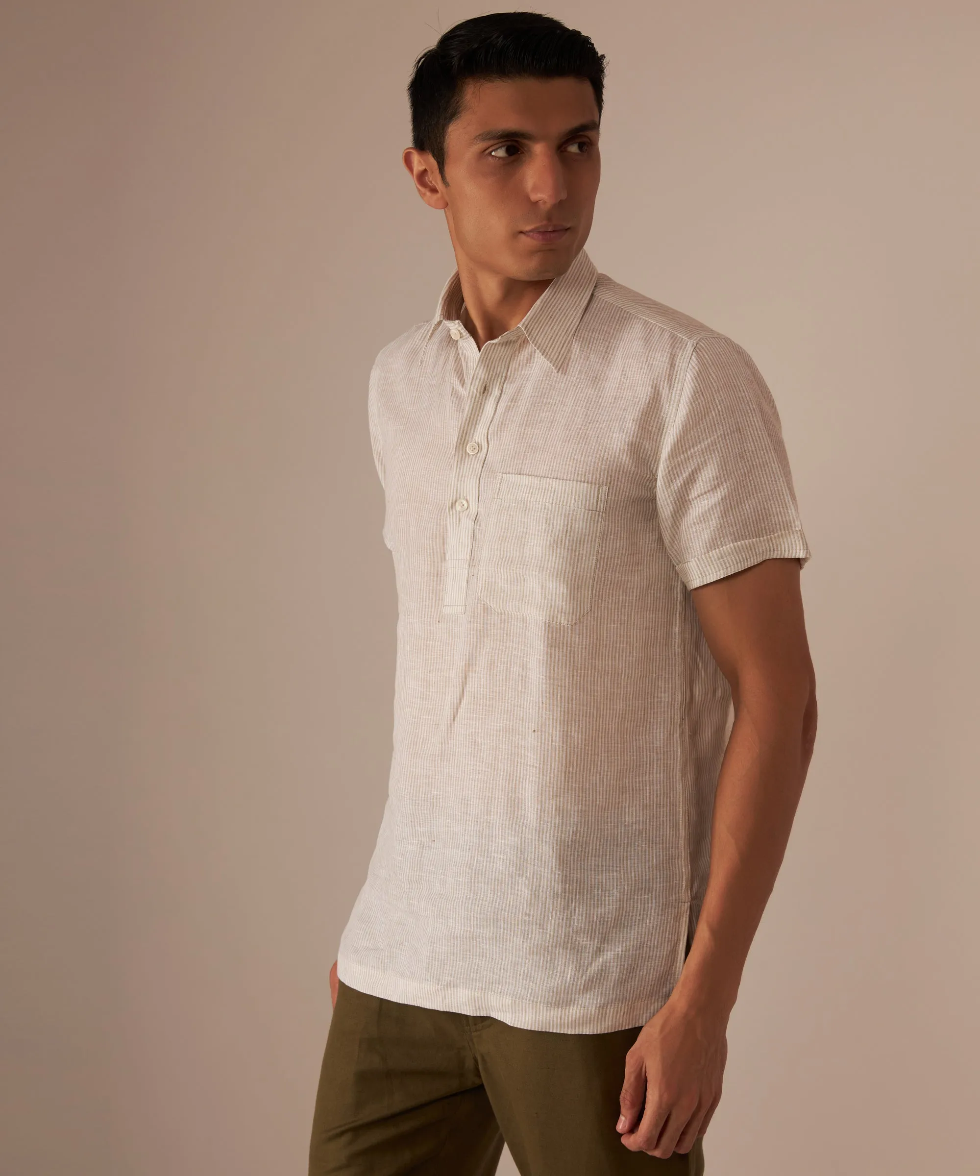 Ecru Striped Popover Shirt