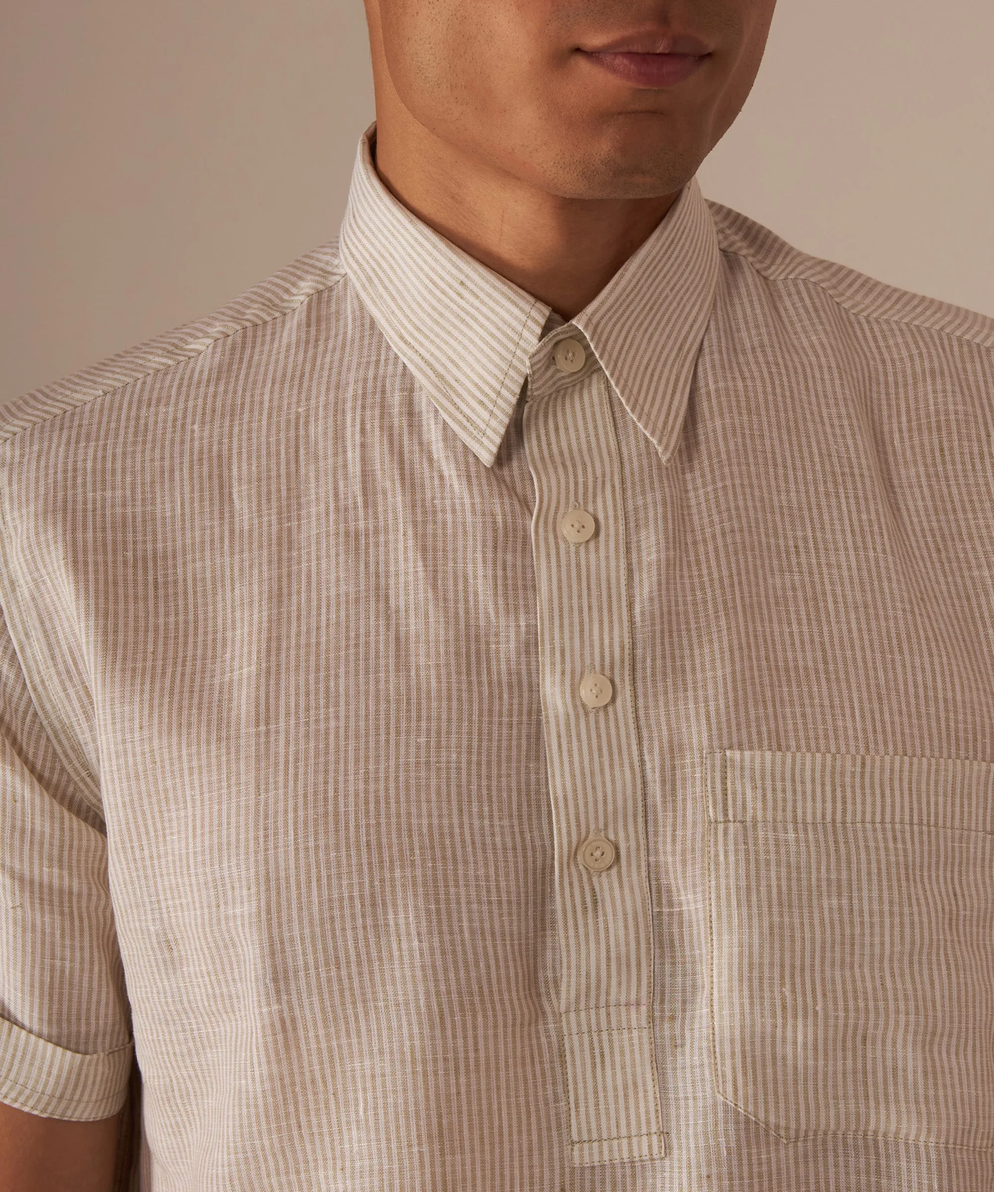 Ecru Striped Popover Shirt