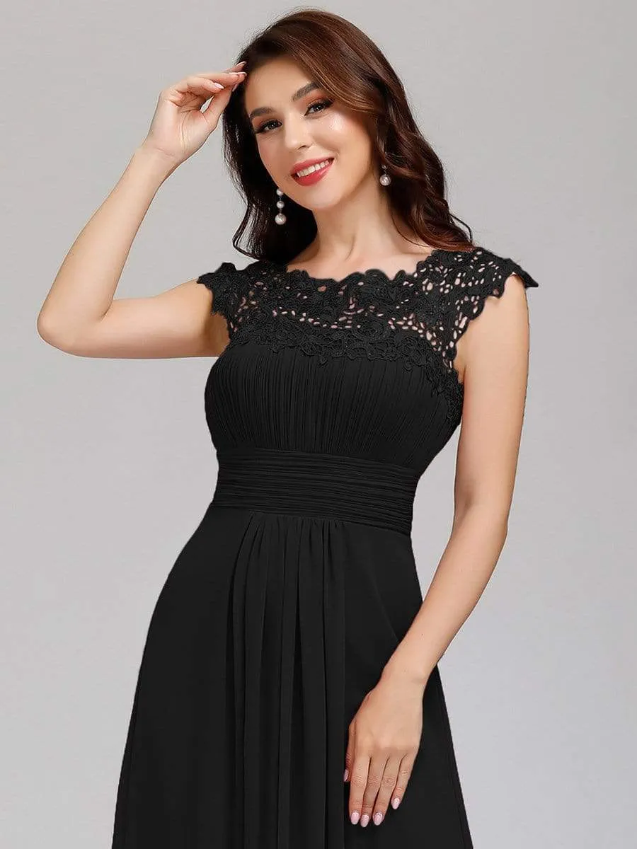 Elegant Maxi Long Lace Bridesmaid Dress with Cap Sleeve