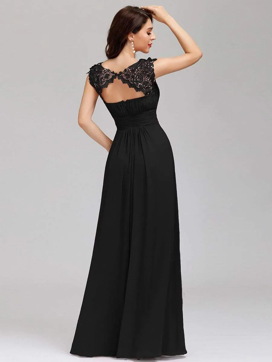 Elegant Maxi Long Lace Bridesmaid Dress with Cap Sleeve