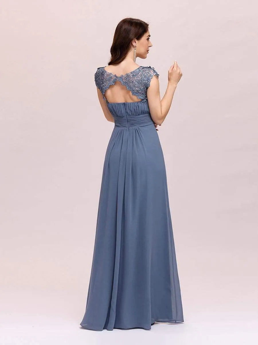 Elegant Maxi Long Lace Bridesmaid Dress with Cap Sleeve