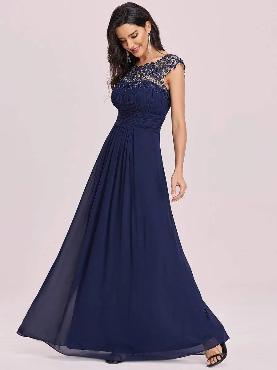 Elegant Maxi Long Lace Bridesmaid Dress with Cap Sleeve