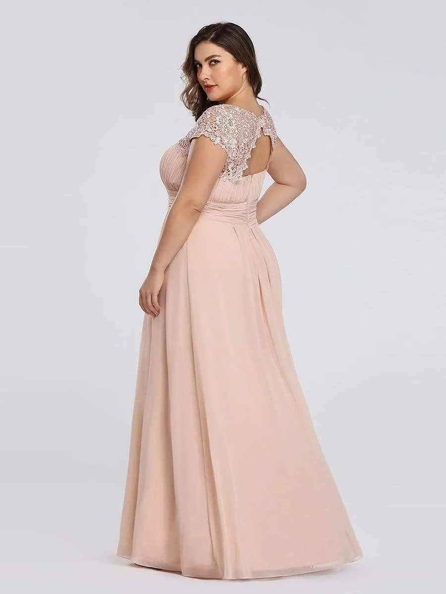 Elegant Maxi Long Lace Bridesmaid Dress with Cap Sleeve