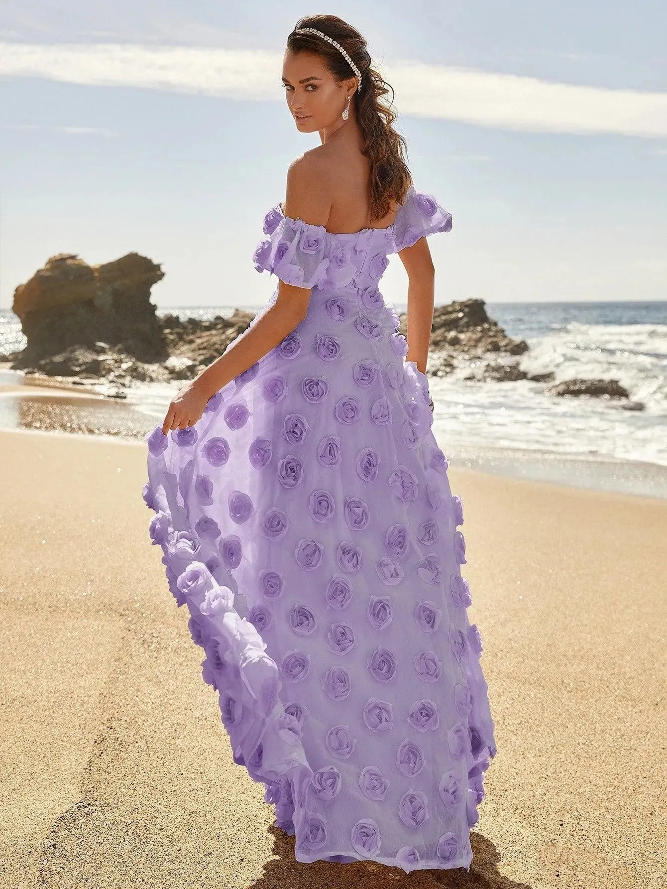 Elegant Off Shoulder 3D Flower Maxi Dresses