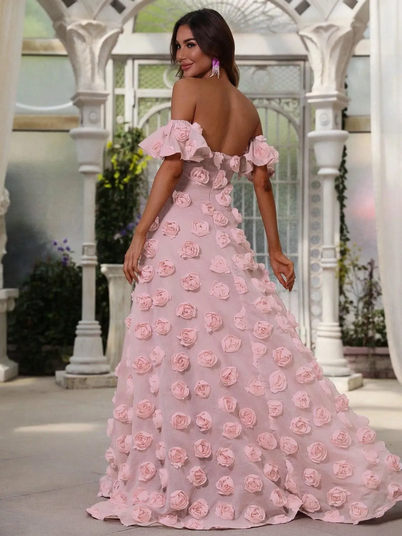 Elegant Off Shoulder 3D Flower Maxi Dresses