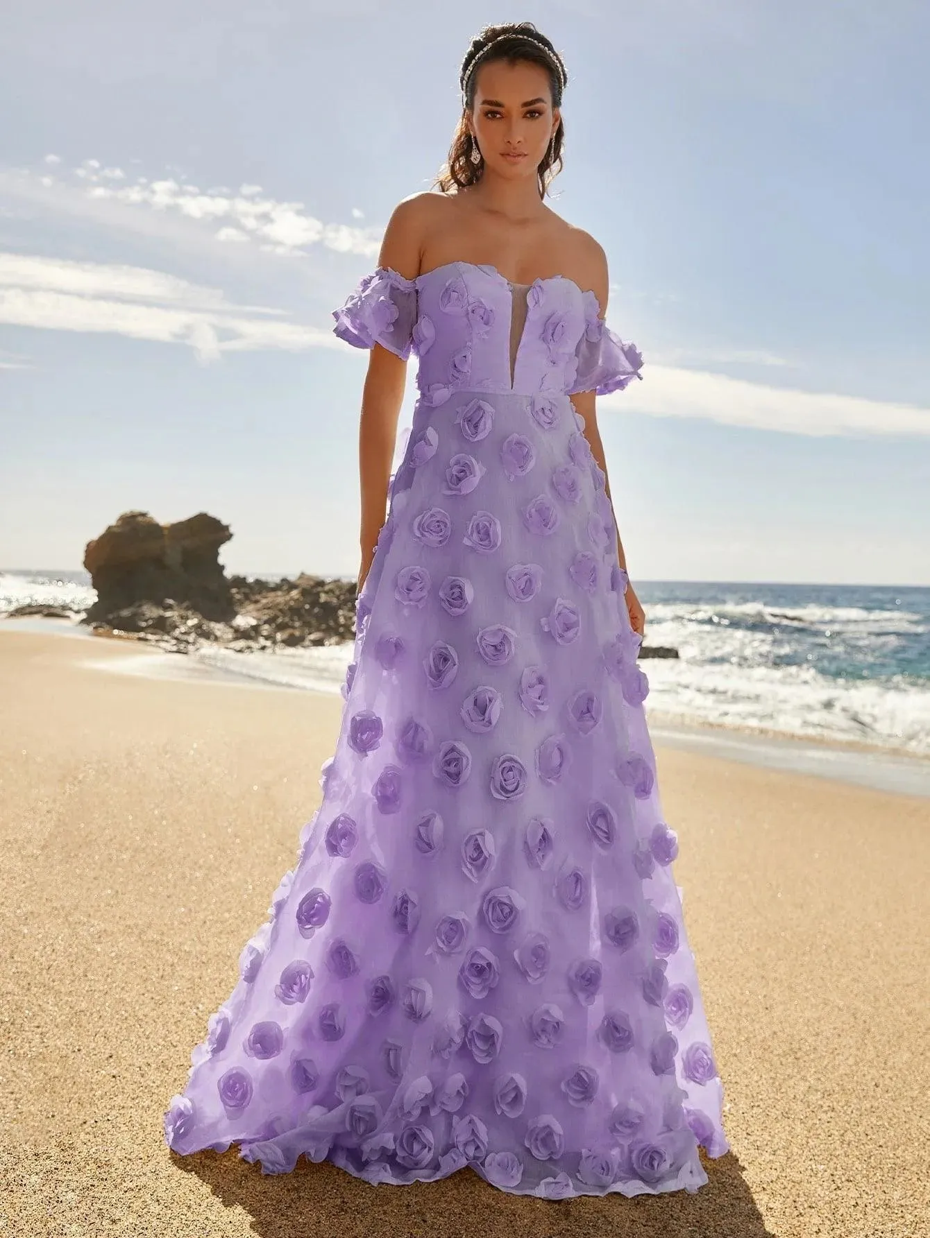 Elegant Off Shoulder 3D Flower Maxi Dresses