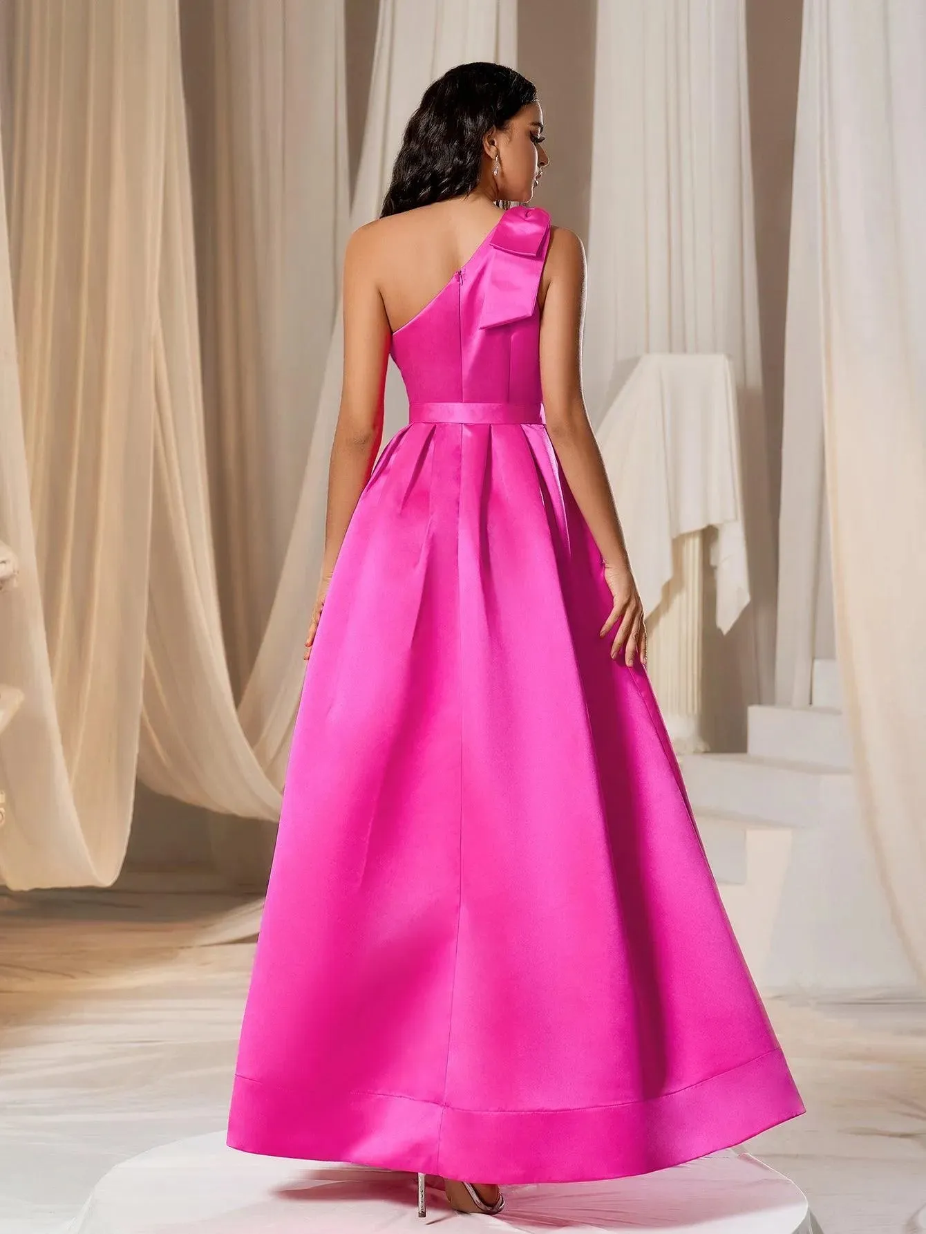 Elegant One Shoulder Sleeveless Satin A line Dresses