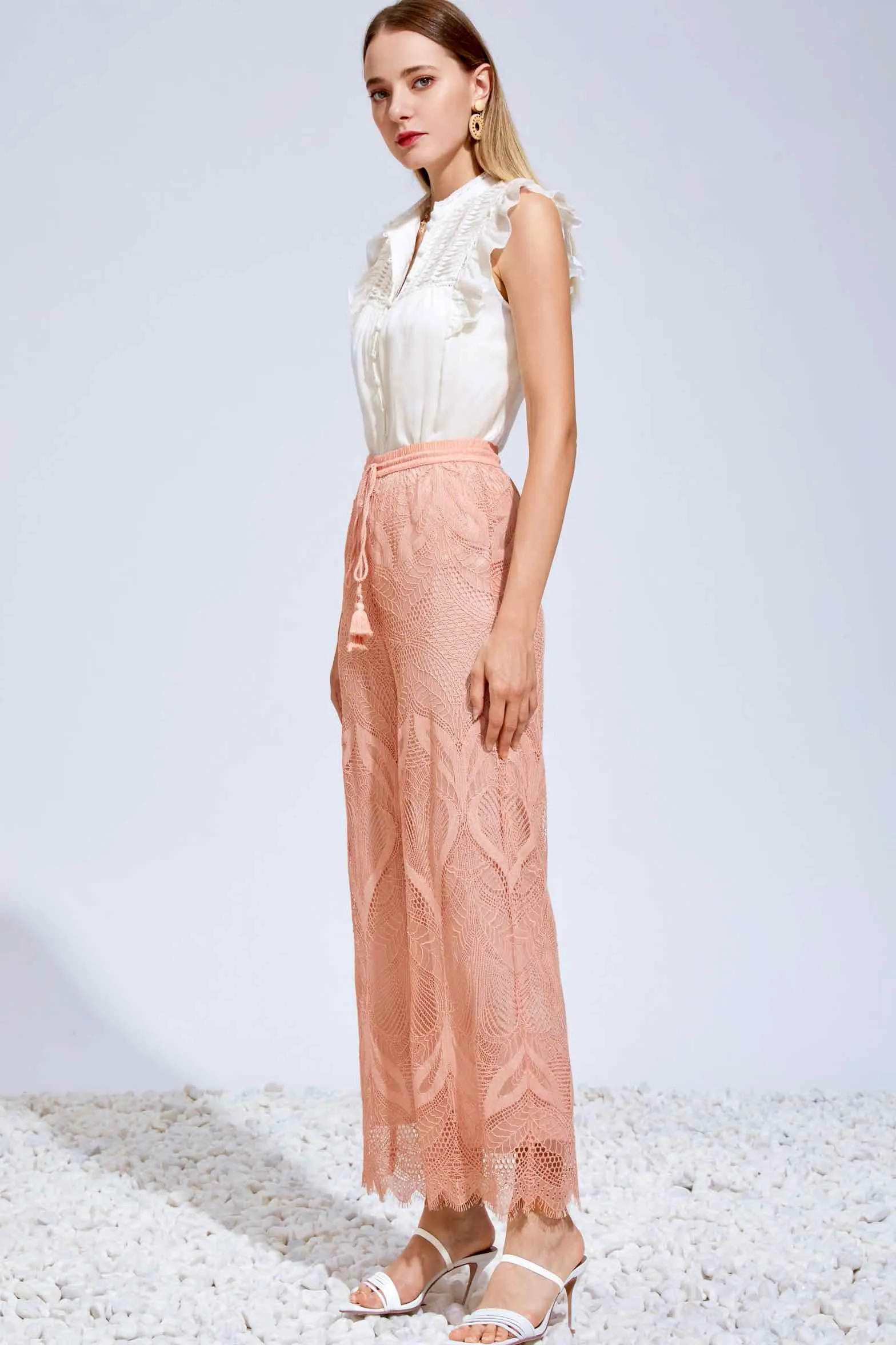 Ella Lace Pants - Salmon Pink