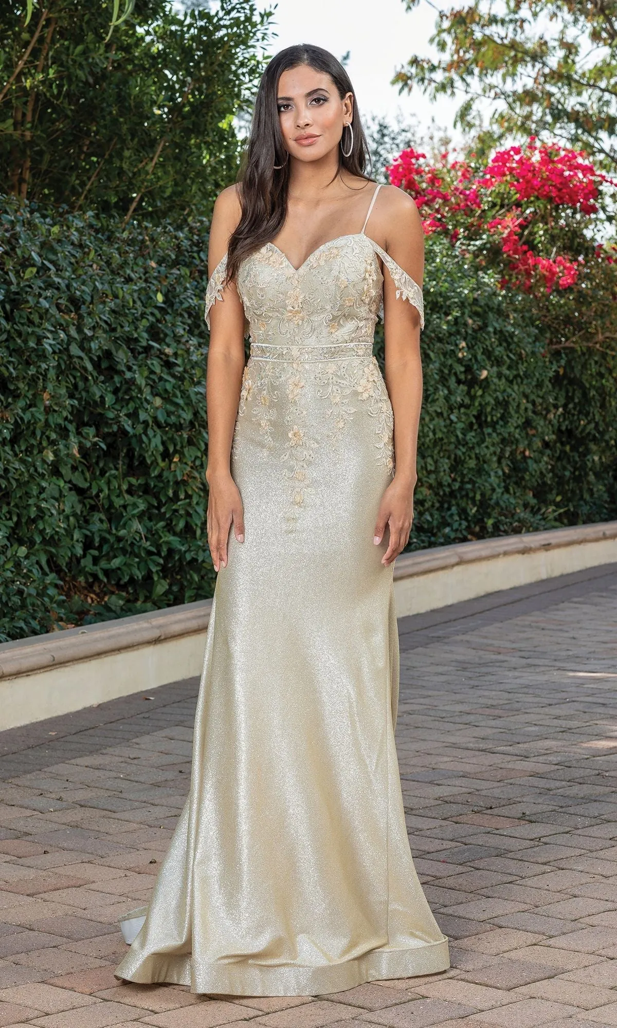 Embellished Cold-Shoulder Long Glitter Prom Dress