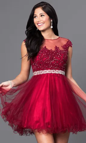 Embroidered Short Babydoll Formal Homecoming Dress