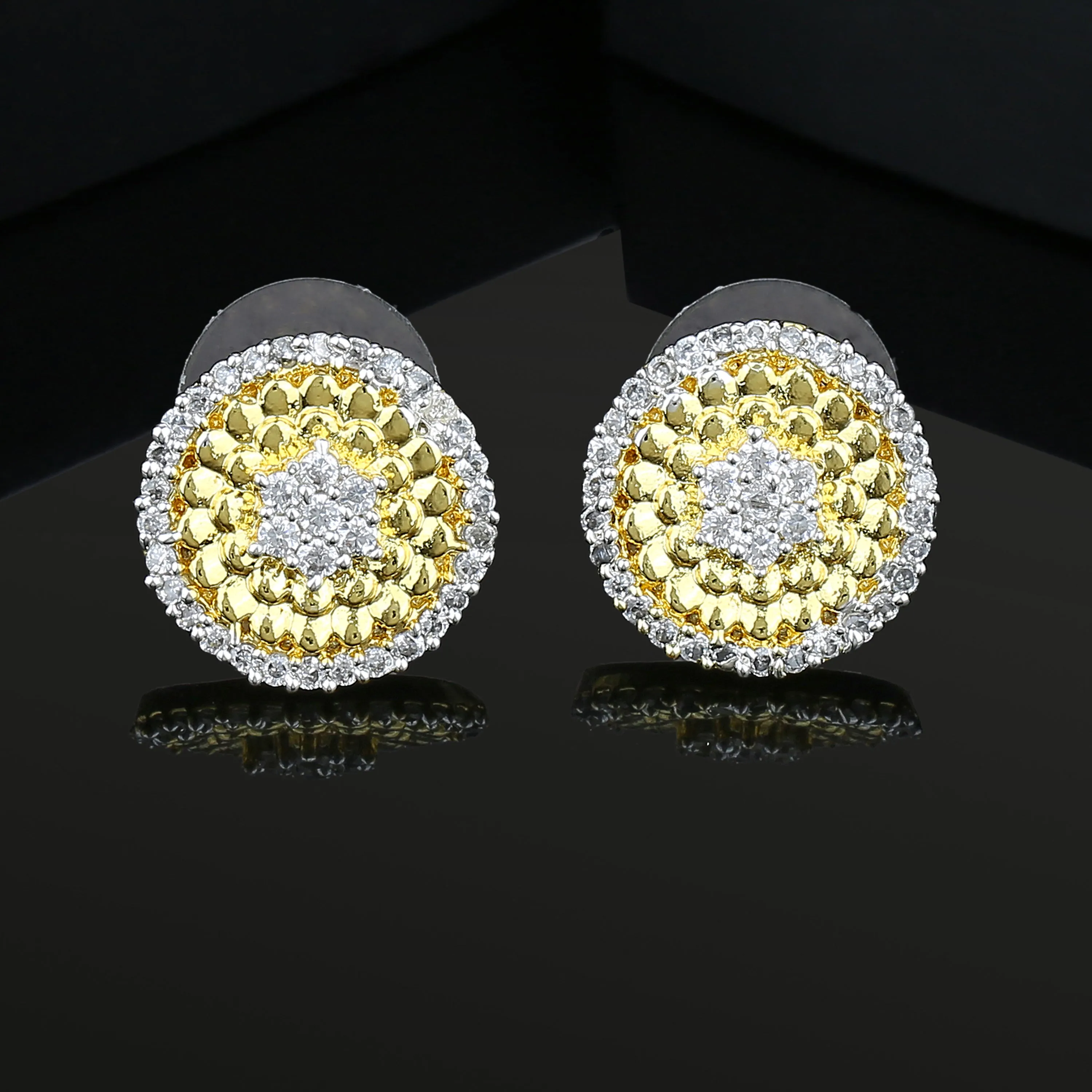 Estele Gold Plated American Diamond Round Shaped Earrings for Women