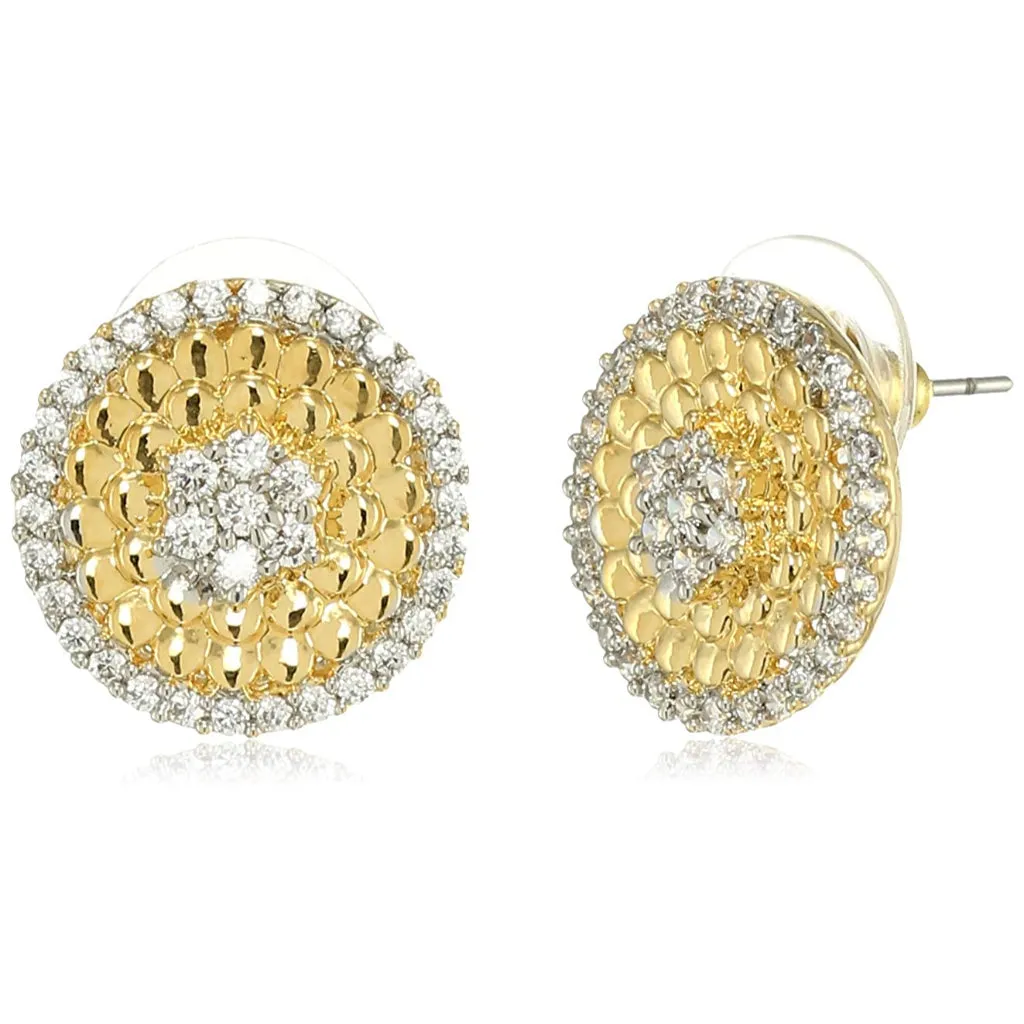 Estele Gold Plated American Diamond Round Shaped Earrings for Women