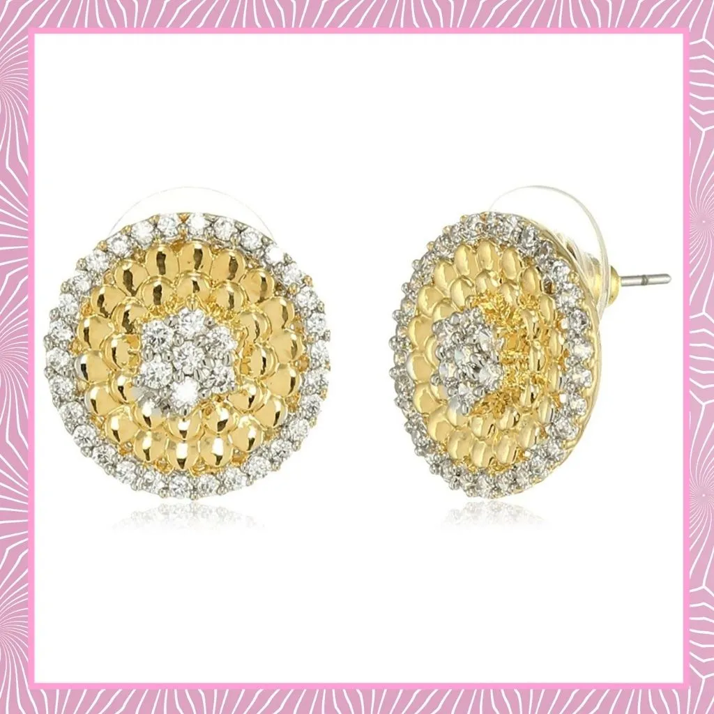 Estele Gold Plated American Diamond Round Shaped Earrings for Women