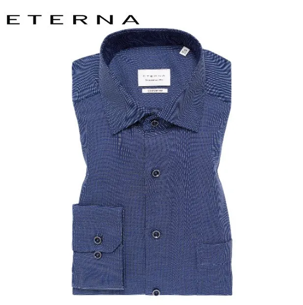 Eterna Stuctured Micro Dot Blue Shirt Blue