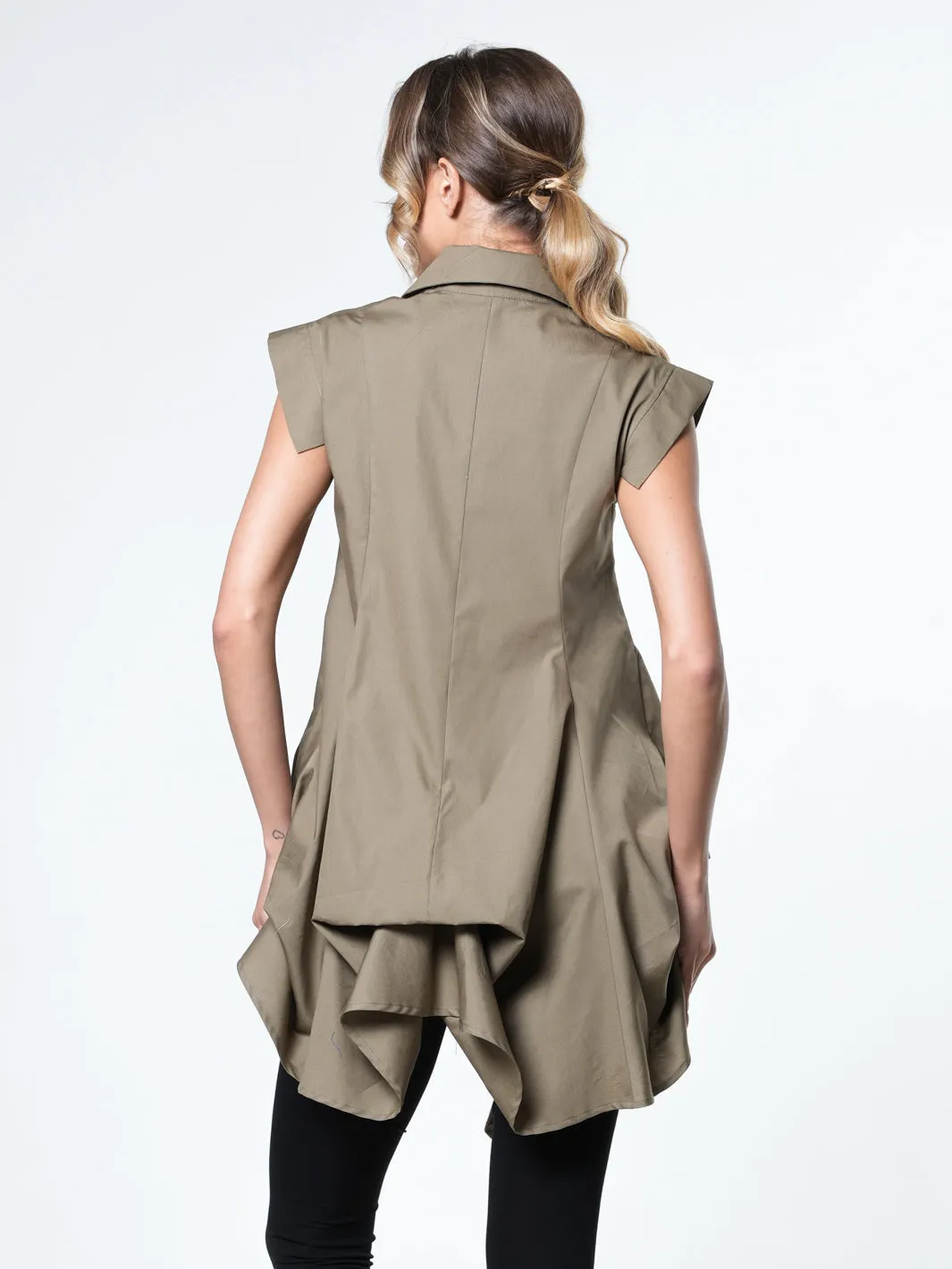 Extravagant Draped Tunic Shirt In Khaki