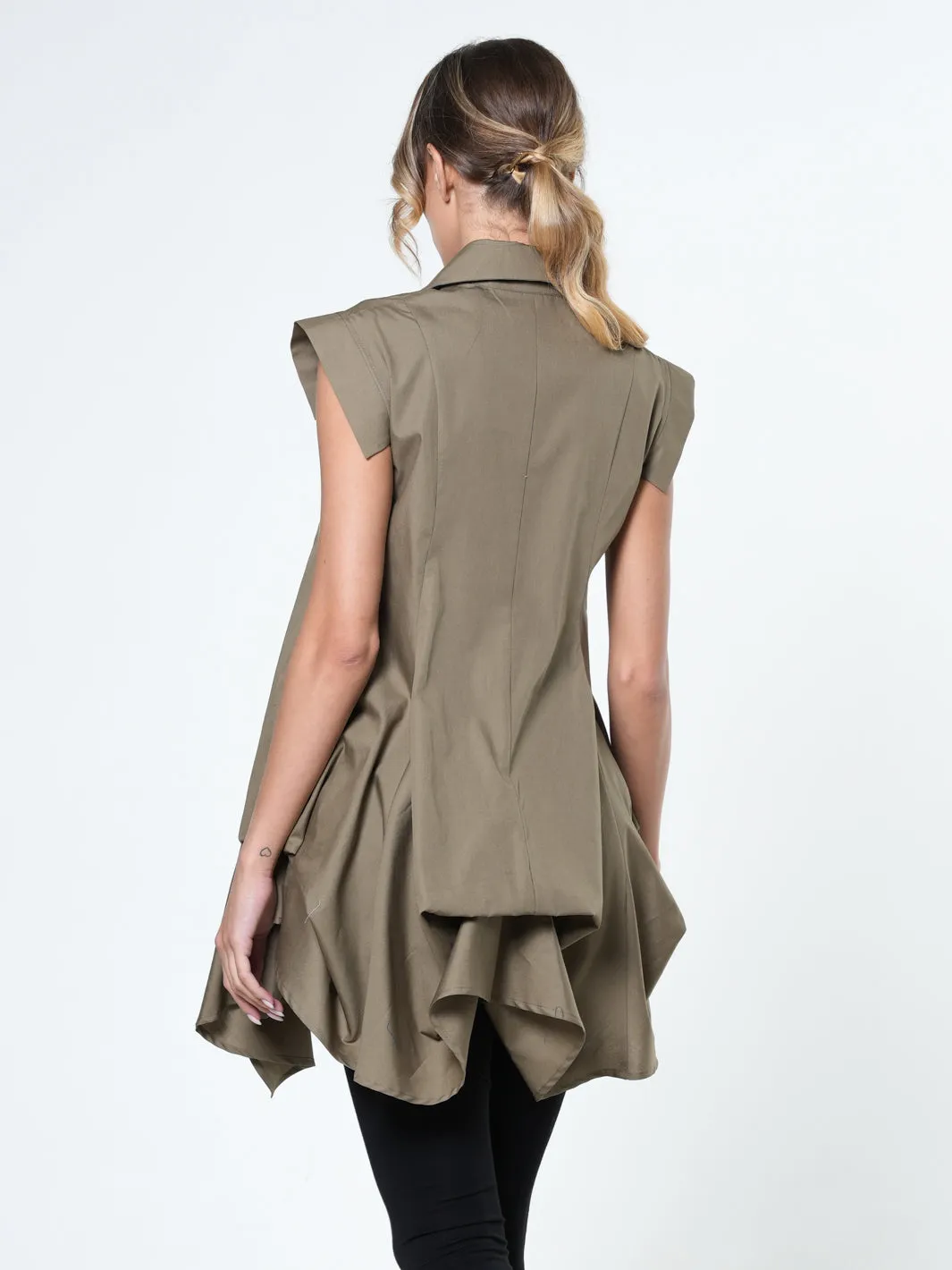 Extravagant Draped Tunic Shirt In Khaki