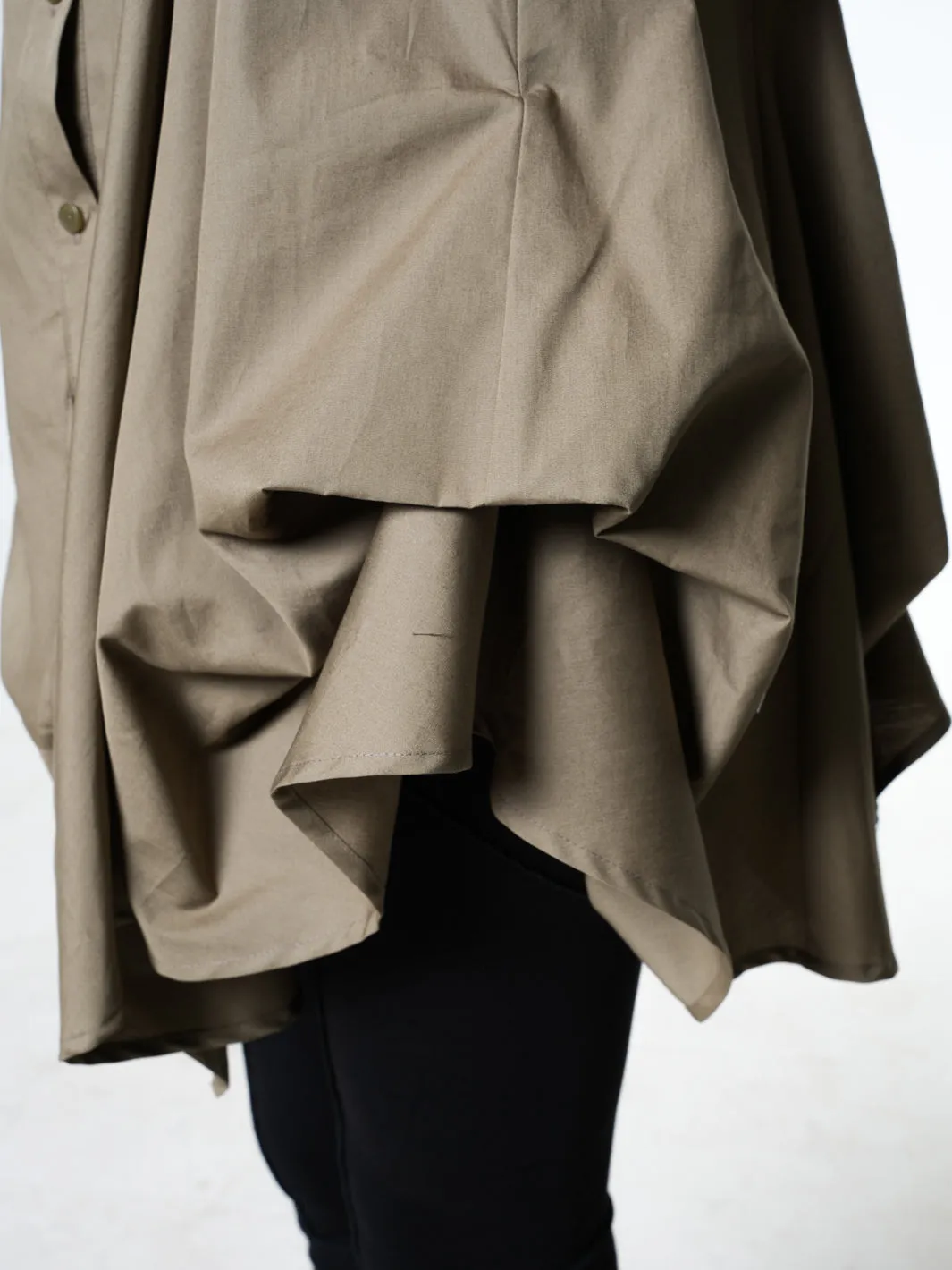 Extravagant Draped Tunic Shirt In Khaki