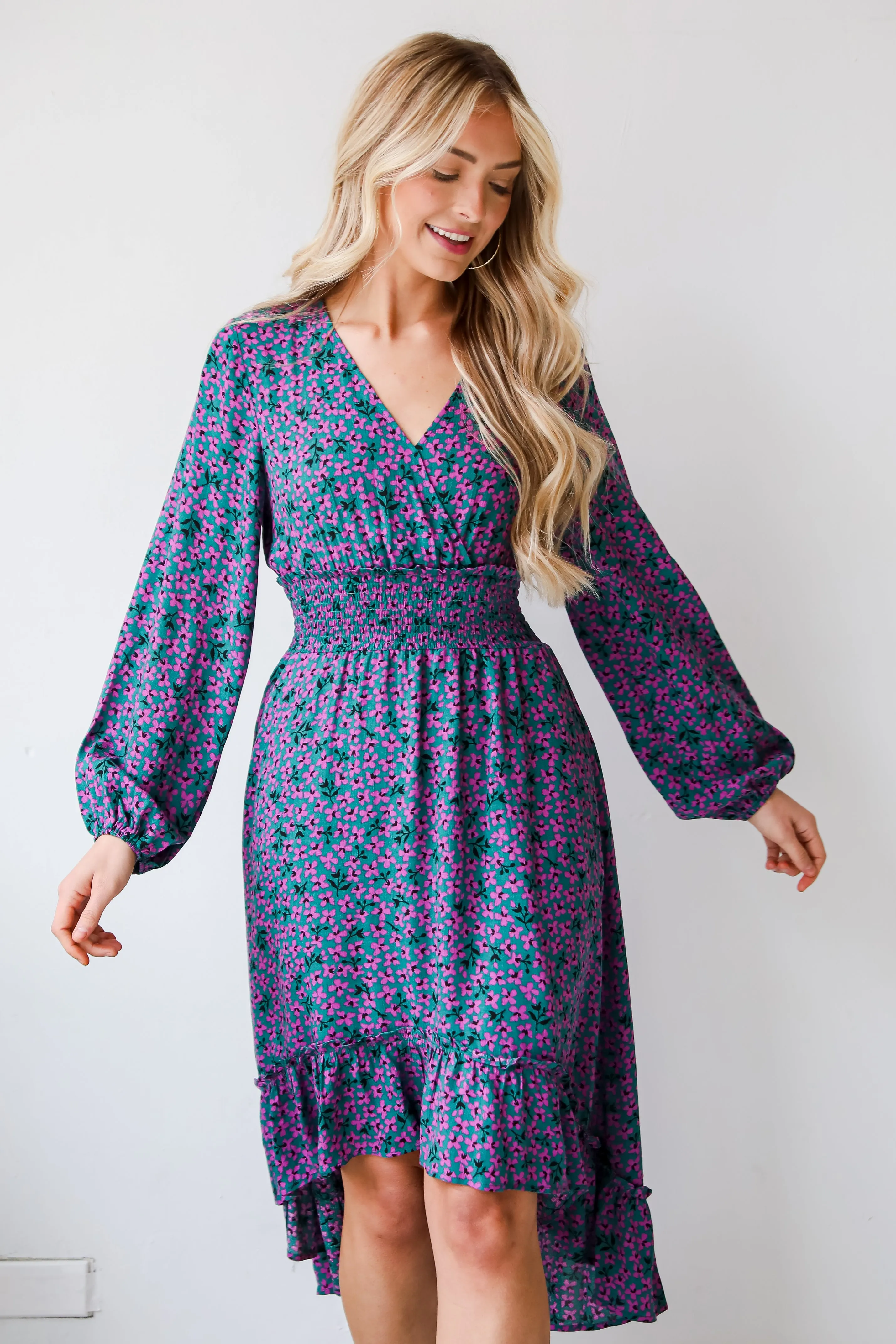 FINAL SALE - Adorably Elegant Teal Floral Midi Dress