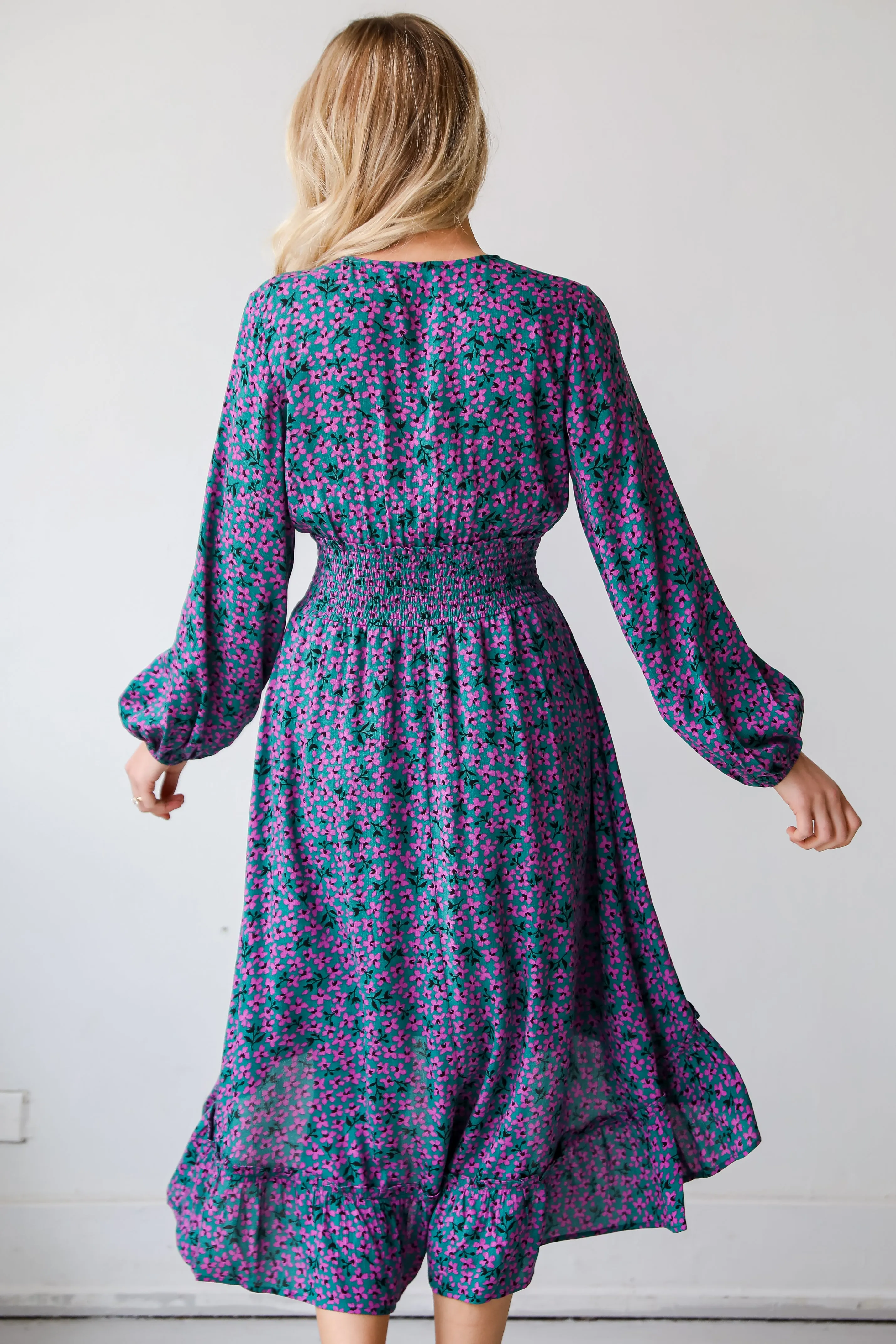 FINAL SALE - Adorably Elegant Teal Floral Midi Dress