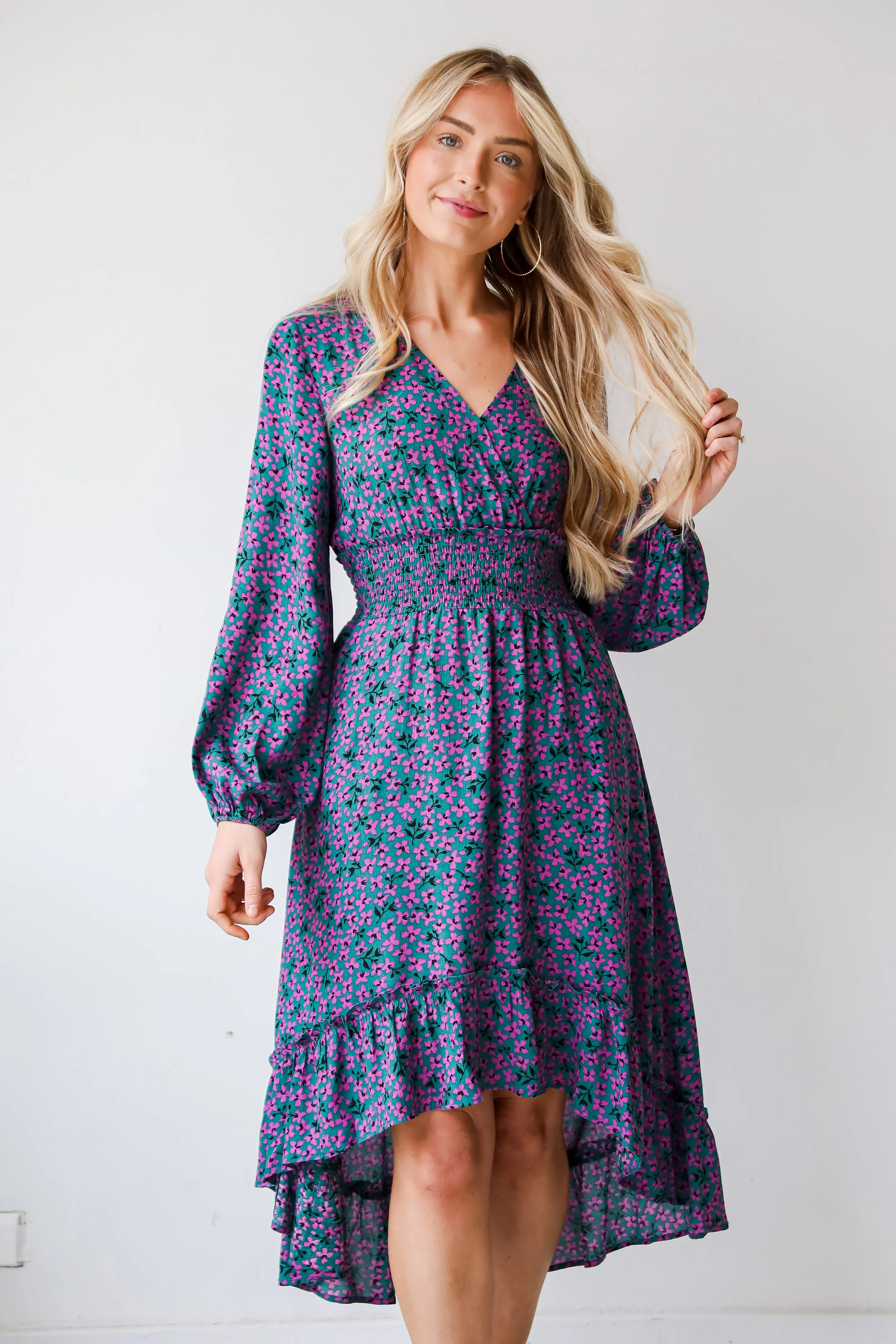 FINAL SALE - Adorably Elegant Teal Floral Midi Dress