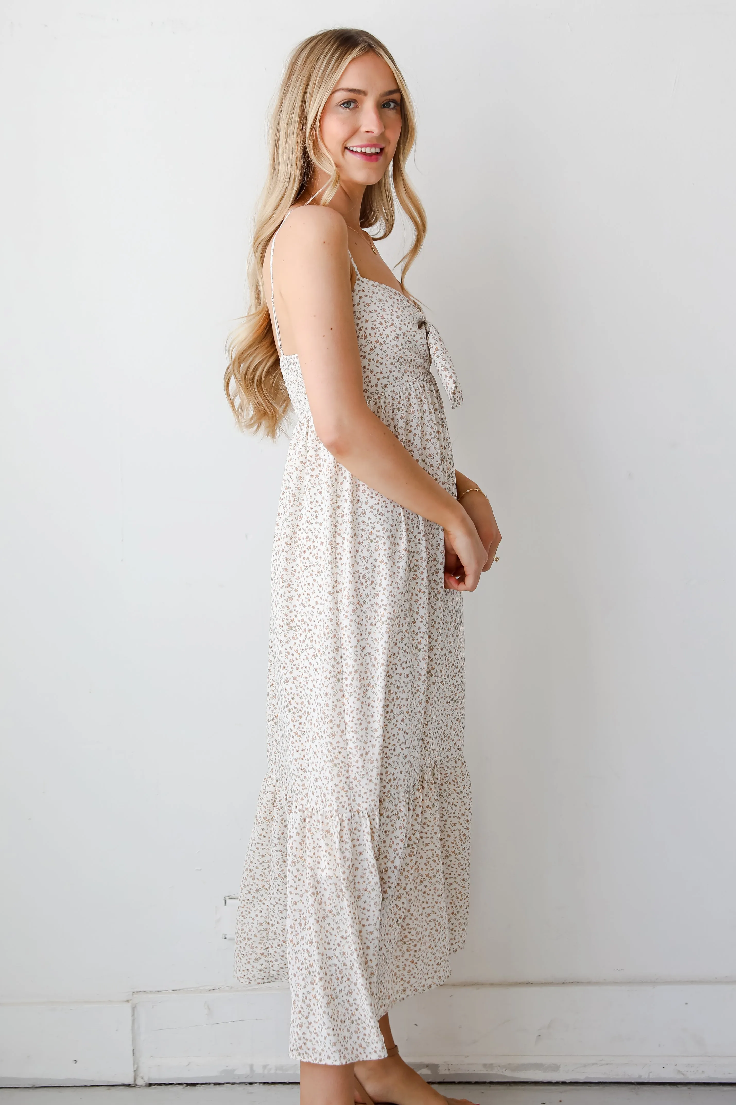 FINAL SALE - Blissfully Graceful Cream Floral Maxi Dress