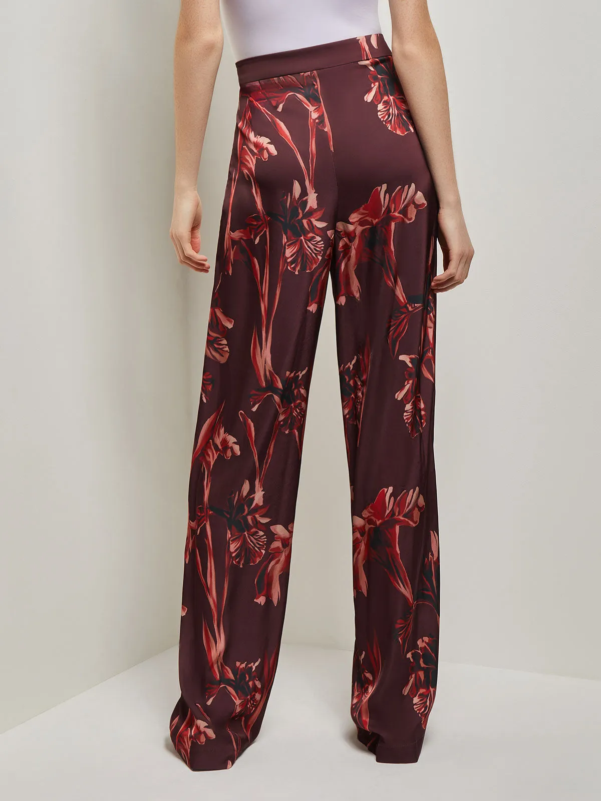 Floral Straight Leg Crepe de Chine Pants