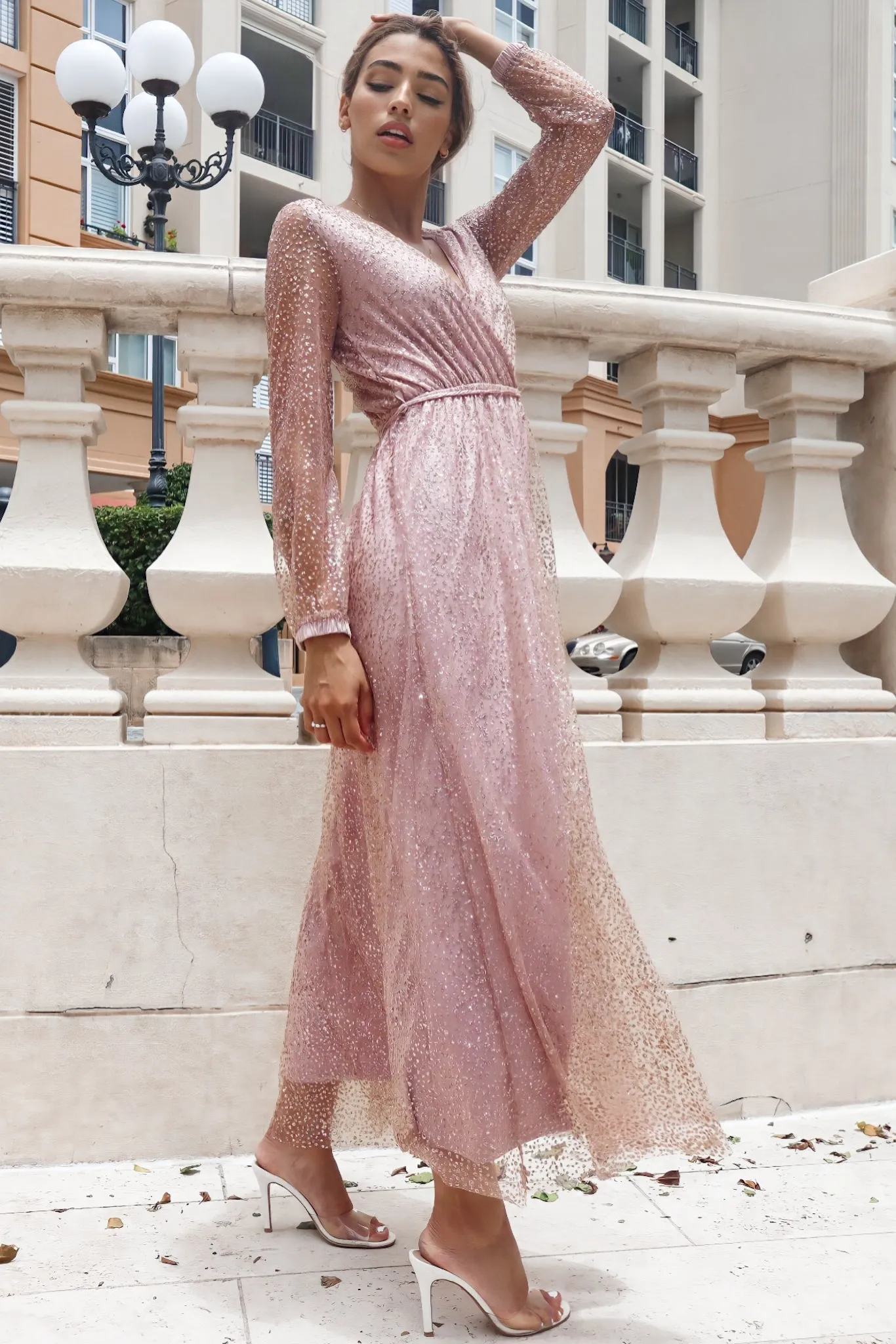 Gabrielle Glitter Gown - Blush Pink