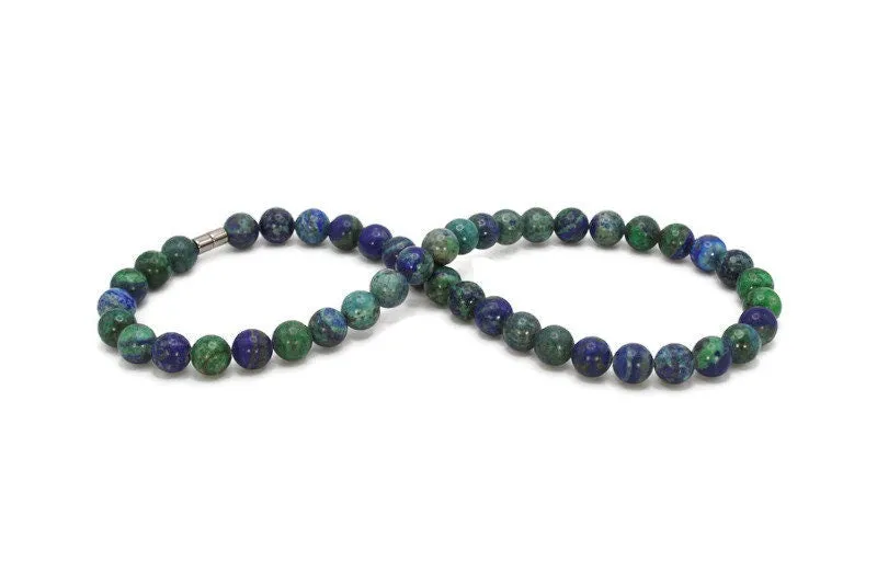 Genuine Azurite Necklace for Men/Women 8mm/12mm Chrysocolla Jewelry Heart Chakra Healing Self Love