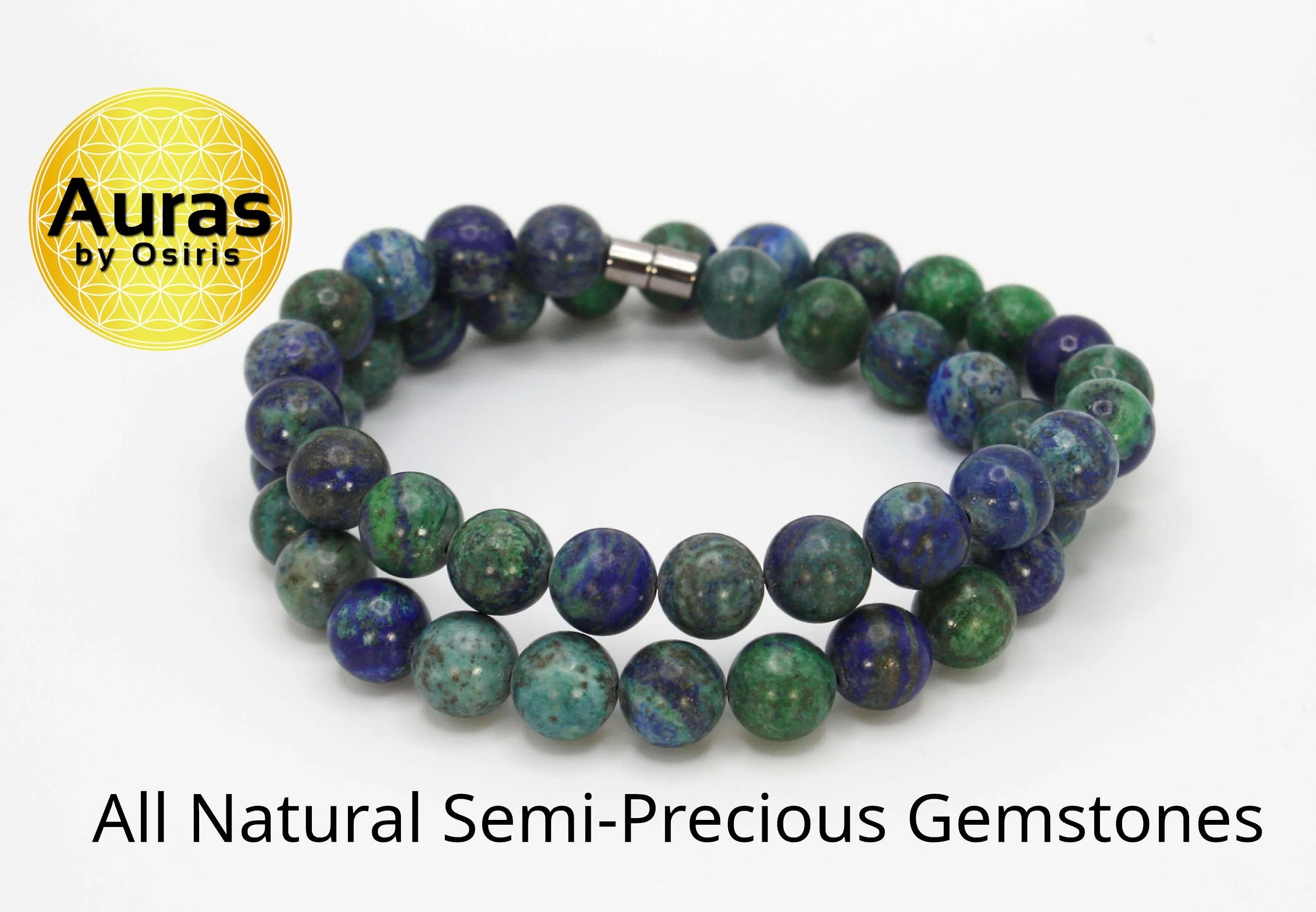 Genuine Azurite Necklace for Men/Women 8mm/12mm Chrysocolla Jewelry Heart Chakra Healing Self Love