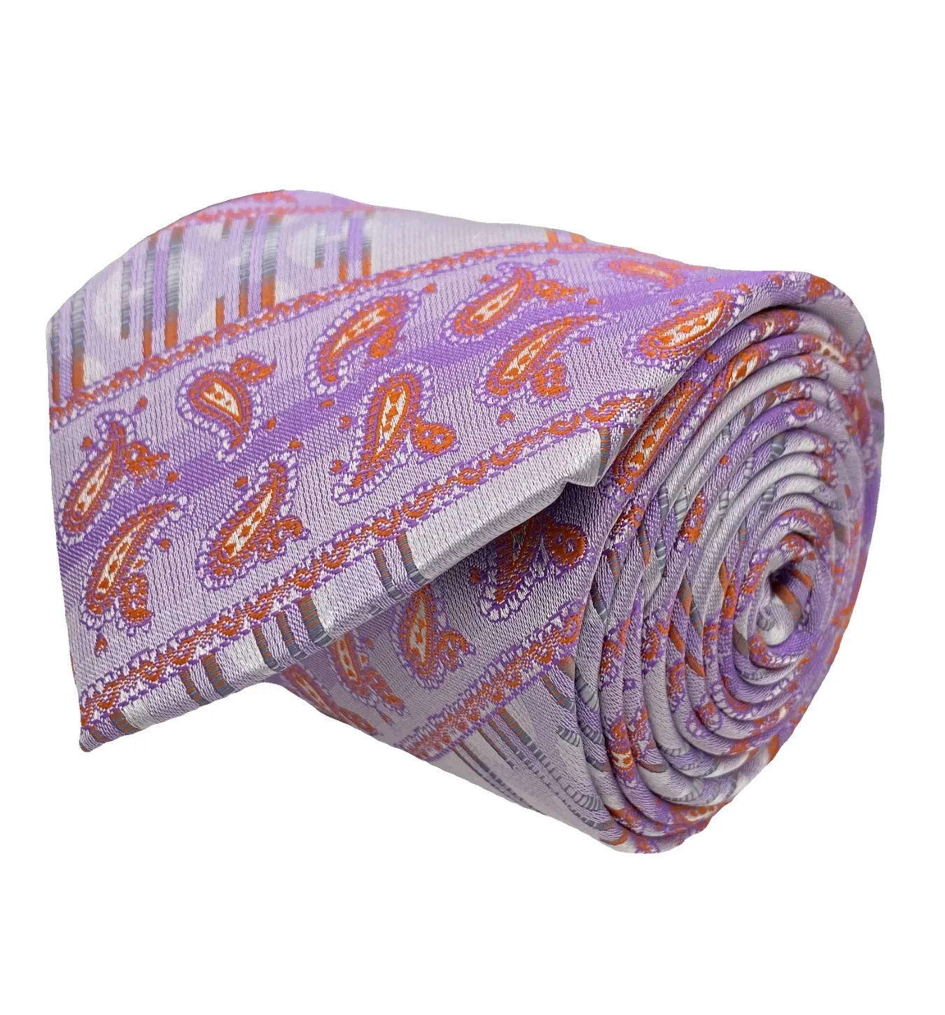 Gianfranco Tie and Handkerchief - Lilac Paisley Polka Dots T50