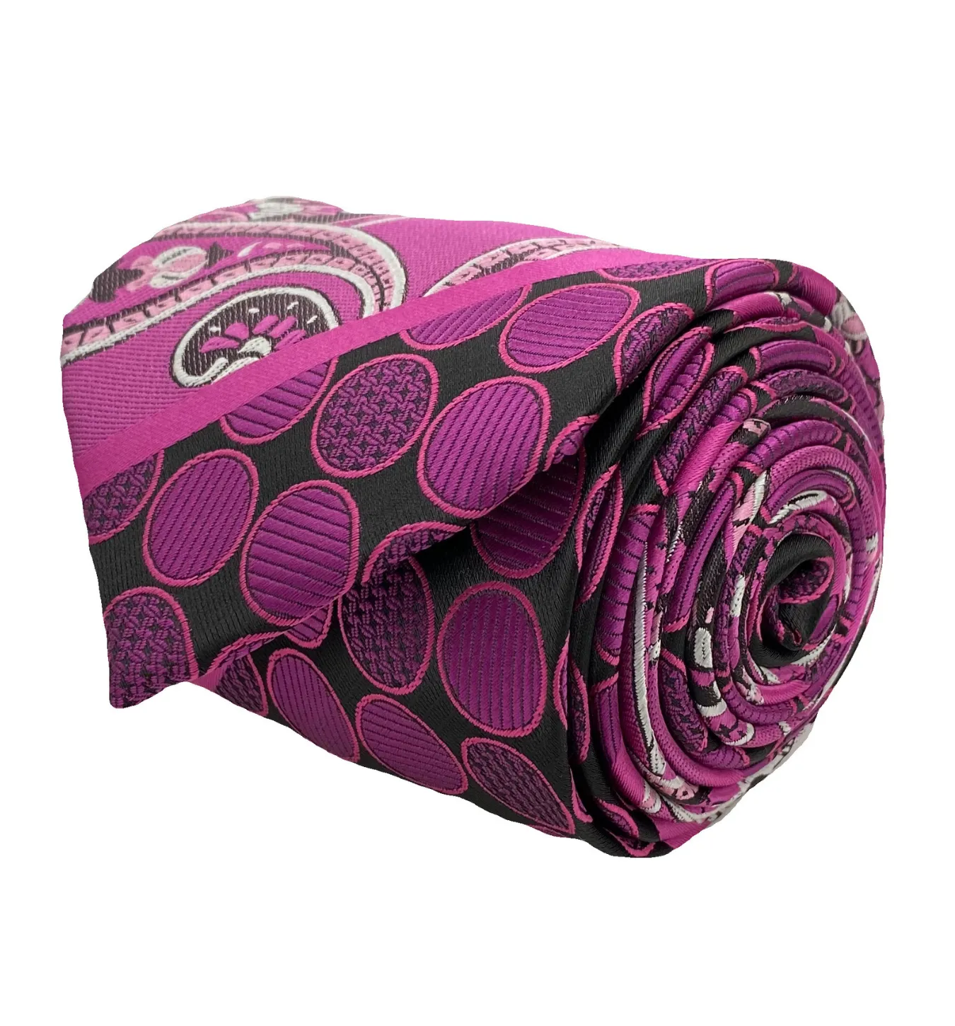 Gianfranco Tie and Handkerchief - Magenta Paisley Polka Dots T48