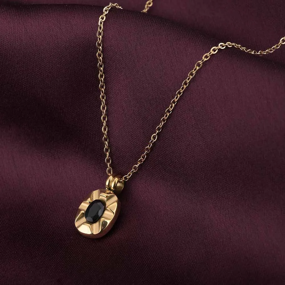 Gold Chain Necklace with Black Gemstone